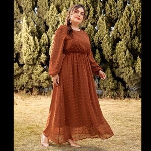 SHEIN Swiss Dot Bishop Sleeve Maxi A-Line Dress